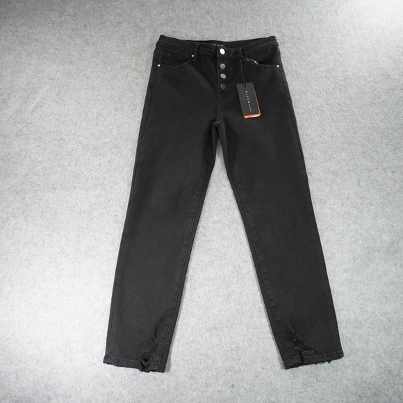 Risen Jeans Womens 9/29 Black Freya Mid Rise Button Fly‎ Straight Fit - Picture 1 of 12